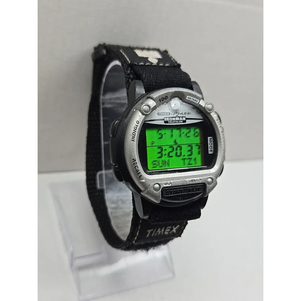 Vintage Timex Data Link Ironman Triathlon Watch Multi Lap New Battery -    Read